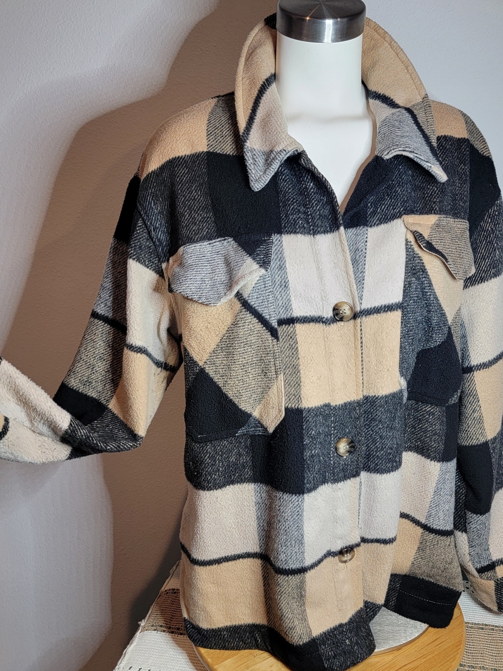 Ashley by 26 International Outerwear Womens L Plaid Shacket Jacket